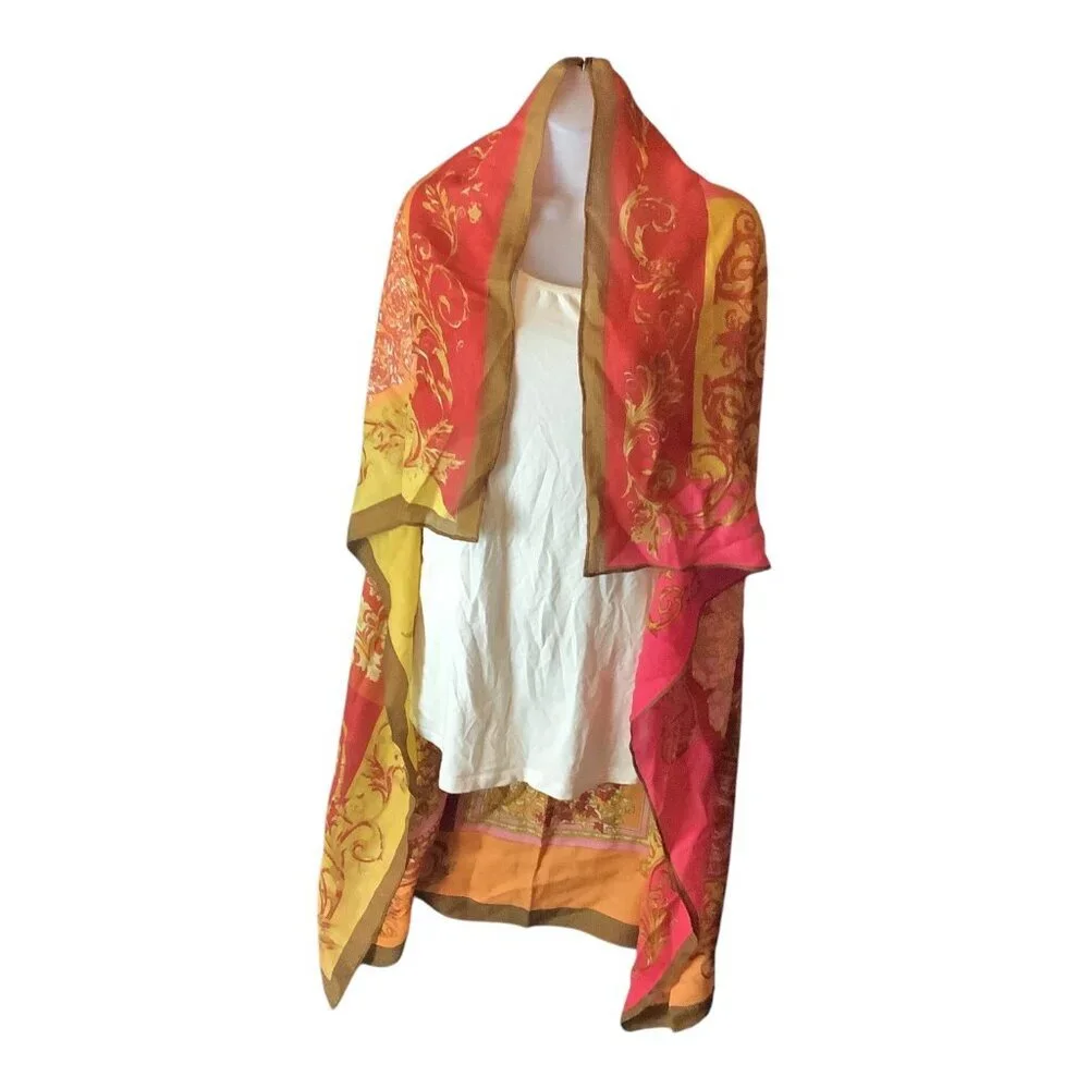 Square Scarf‎ Wrap With Vibrant Ornamental Pattern Multicolor 90x90cm